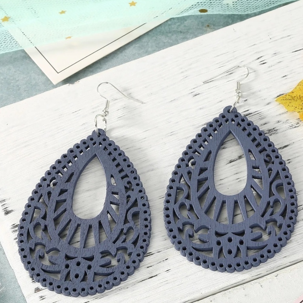 *ALDA* Blue Vintage Bohemian Tear Drop Shaped Drop Fashion Earrings